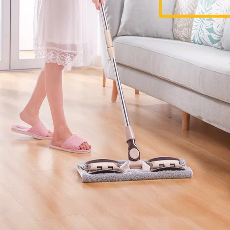 Flat Floor Dust Mop Dry Wet Dual Purpose Microfiber Telescopic Pole Handle