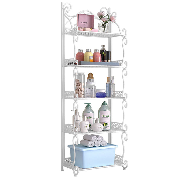 Kitchen Bathroom 5-layer Storage Foldable Shelf Rack Anti-slip Stand White Metal