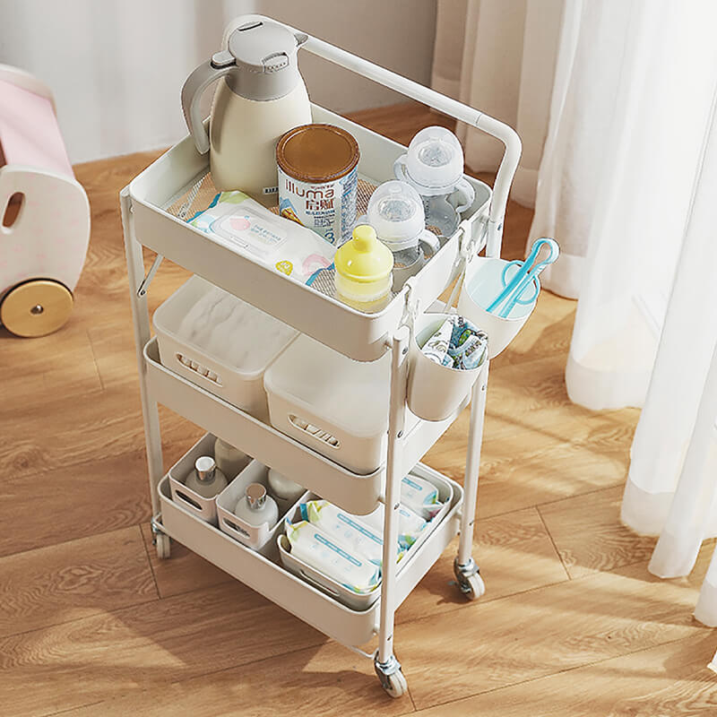 Three-layer Foldable Cart Wheels Multi-layer Storage Self-dining Kitchenware