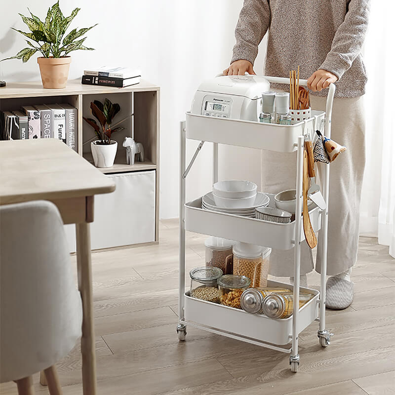 Three-layer Foldable Cart Wheels Multi-layer Storage Self-dining Kitchenware