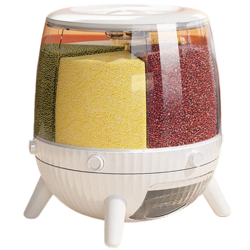 Rotating 6-grid Barrel Rice Beans Moisture-proof Sealed Grains Tank Storage Box