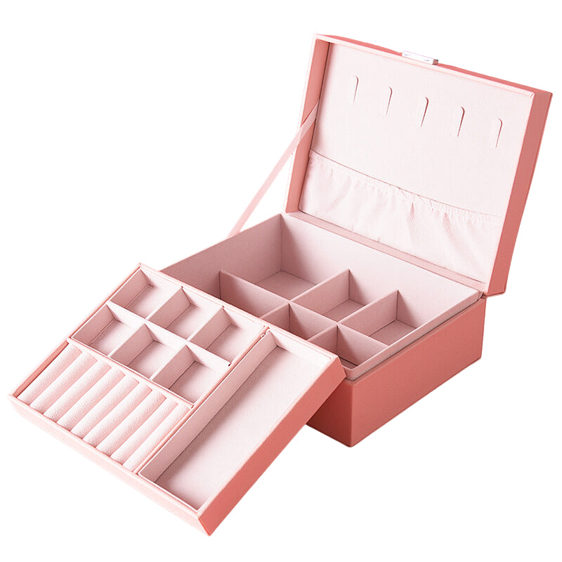 Pink Elegant Princess 3-level Lockable Jewelry Accessories Box Drawers Mirror