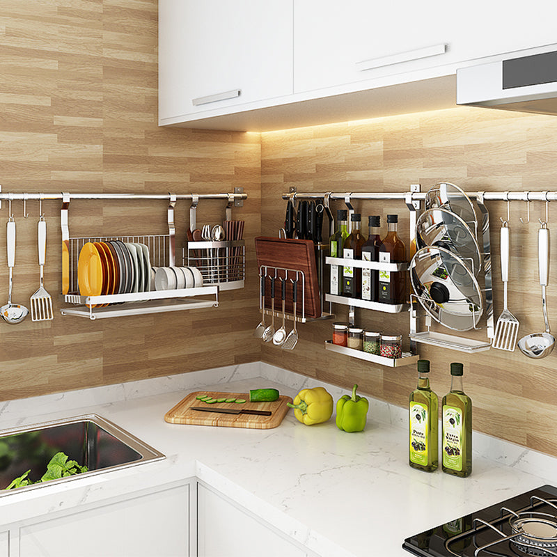 Kitchen Seasoning Rack Wall Hang Stainless Steel Holder Pot Cover Shelf Storage