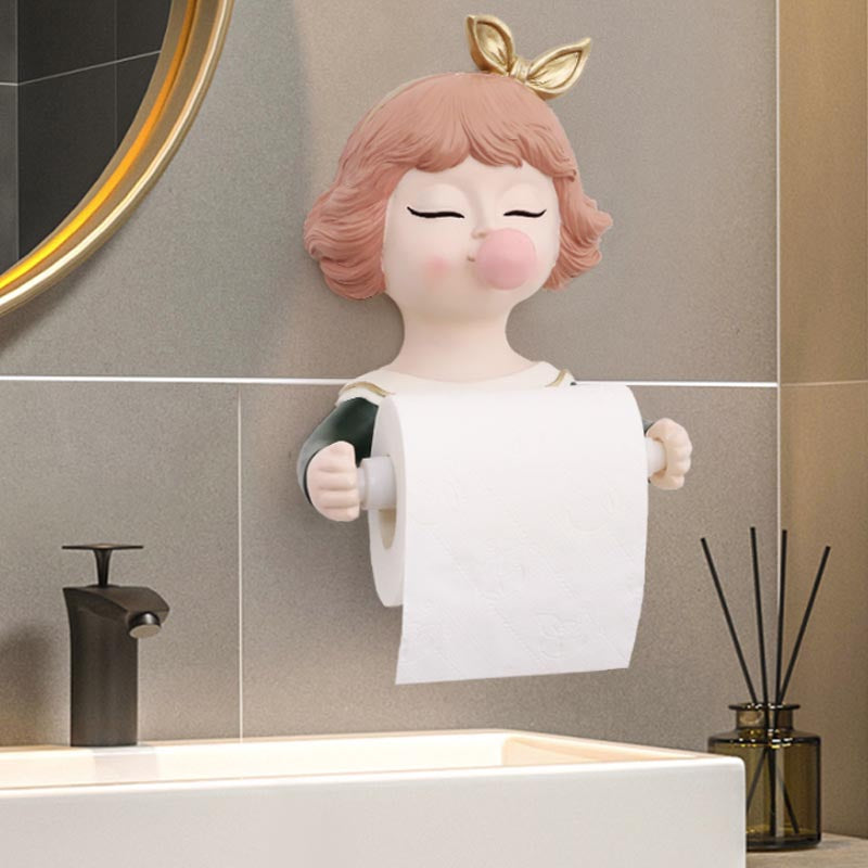 Bubble Girl Wall Mounted Toilet Paper Holder Roll Tissue Box