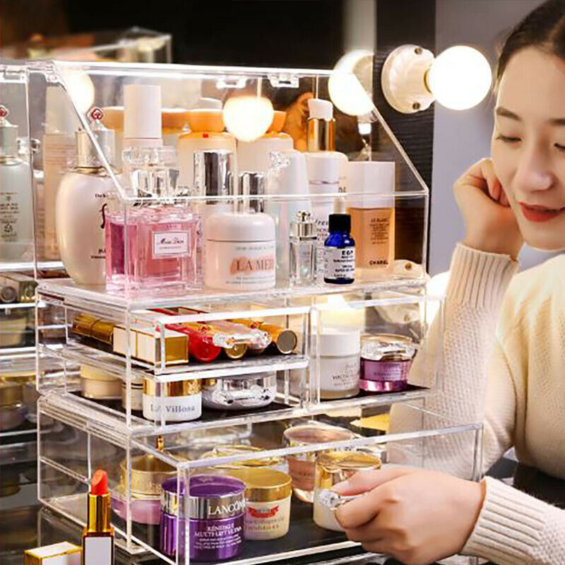 Transparent Acrylic Cosmetics Storage Box Lipstick Brush Skincare Rack Organizer