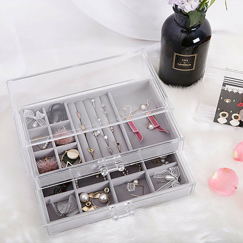 Acrylic Velvet Jewelry Box Transparent Storage Earring Necklace Desktop Drawer