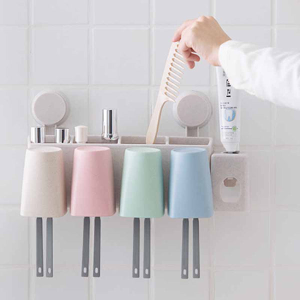 Toothbrush Rack Wall-mounted Holder Bathroom Automatic Toothpaste Dispenser