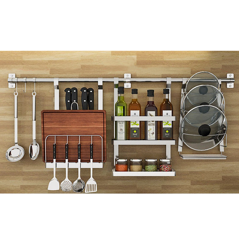Kitchen Seasoning Rack Wall Hang Stainless Steel Holder Pot Cover Shelf Storage