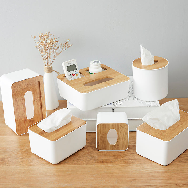 Solid Wood Paper Tissue Box Rectangular Desktop Home Living Room 