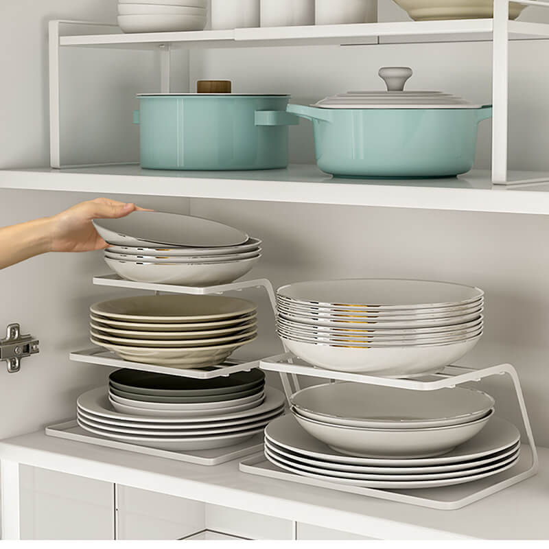 Retractable 3-layered Kitchen Cupboard Dish Storage Plate Dish Rack