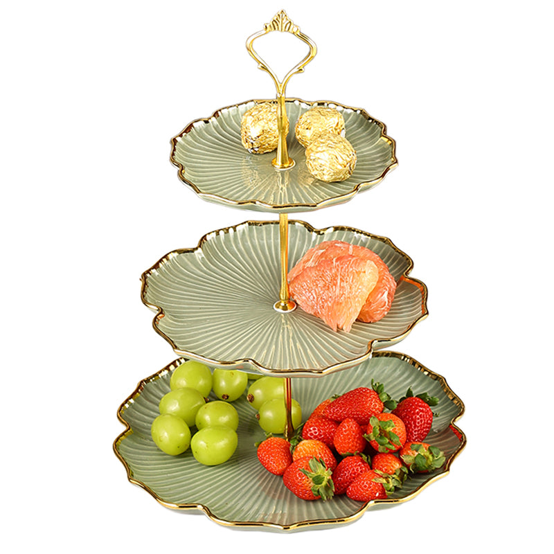 Multi-layer Fruit Ceramic String Plate Crown Handle Rack Elegant Style Table