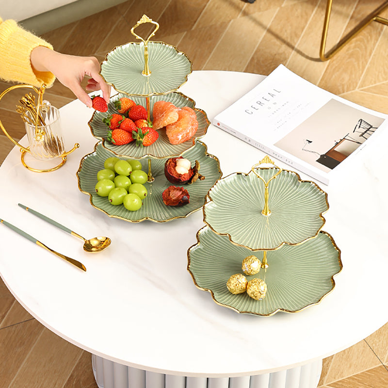 Multi-layer Fruit Ceramic String Plate Crown Handle Rack Elegant Style Table