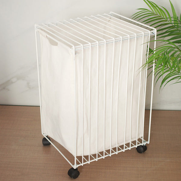 Wheeled Iron Frame Rack Laundry Basket Dirty Clothes Storage Nordic Style