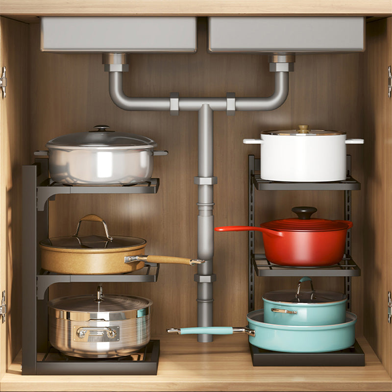 Vertical Kitchen Storage Adjustable Layer Under The Sink Pot Holder Corner Shelf