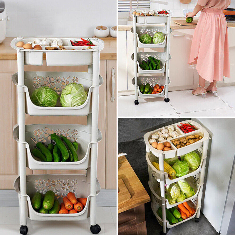 Kitchen Fruit Vegetable Rack Multi-layer Storage Shelves Basket Universal Wheel