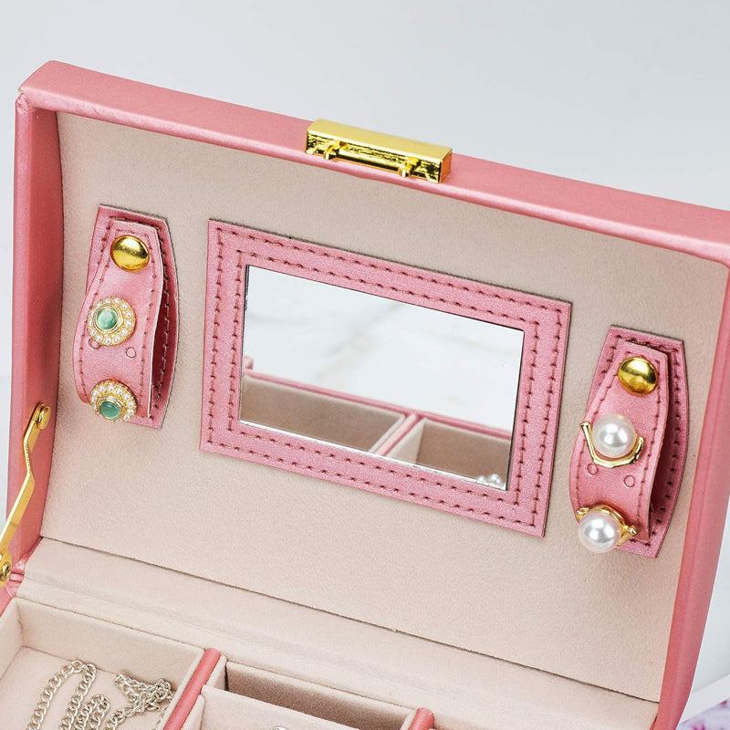 Pink Elegant Princess 3-level Lockable Jewelry Accessories Box Drawers Mirror