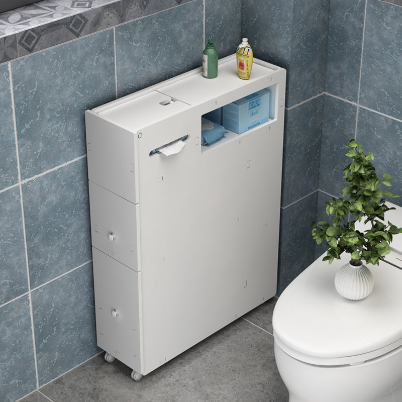 Slim Bathroom Storage Cabinet Narrow Space Movable Wheels Toilet Paper Holder