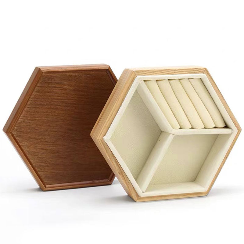 Single-layer Honeycomb Wooden Jewelry Box With Lid Multi-layer Earring Necklace