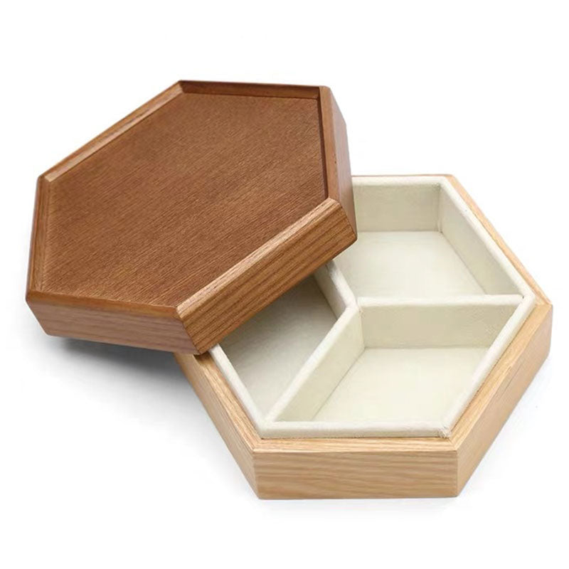 Single-layer Honeycomb Wooden Jewelry Box With Lid Multi-layer Earring Necklace